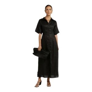 Dissh black linen maxi shirt dress